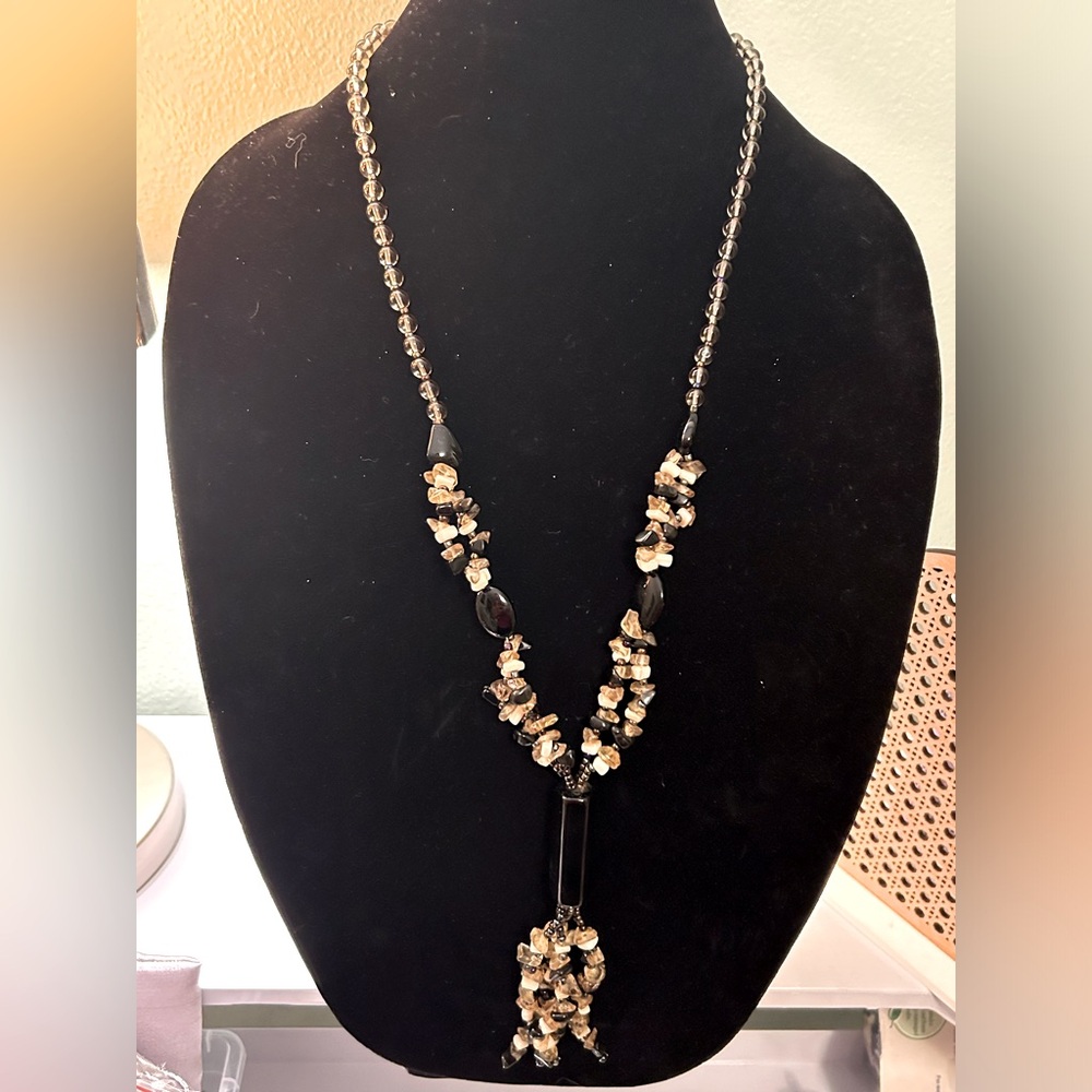 Abstract Black and Natural Stone Beaded Necklace